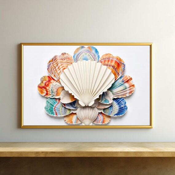 Colorful Seashells Printable Colorful Ocean Art Coastal Prints Seashell Wall Decor Beachy Wall Art Bar Cart Art 341