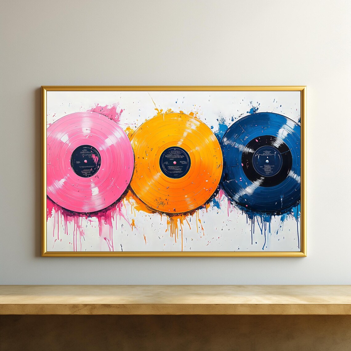 Pink Orange Blue Vinyl Records Retro Music Paint Splatter Wall Poster - Image 5
