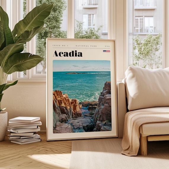 Acadia National Park Rocky Coast Turquoise Ocean View Travel Poster
