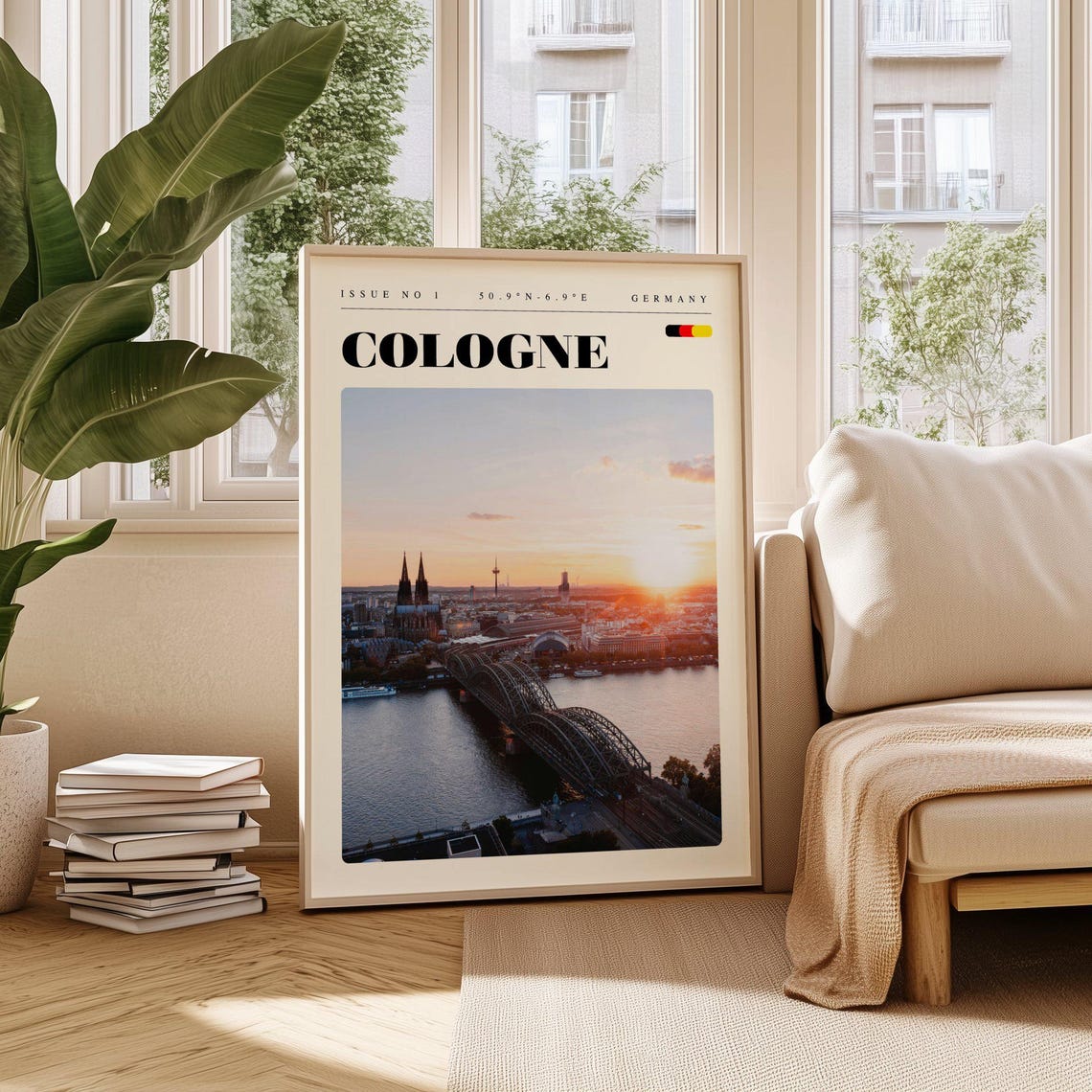 Cologne Germany Cathedral Rhine Sunset Skyline Travel Poster