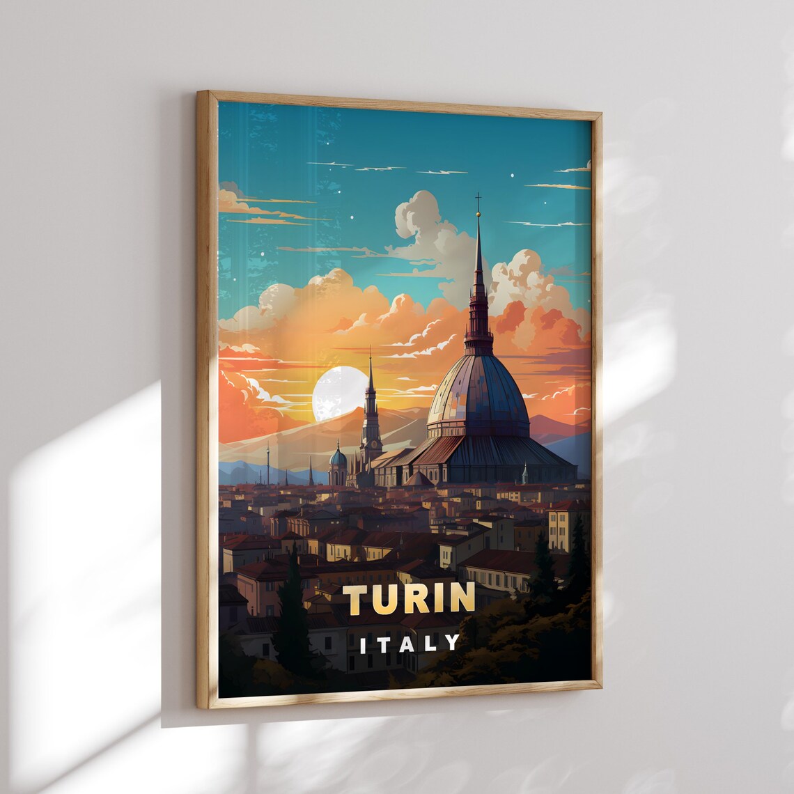 Turin Italy Mole Antonelliana Dome Sunset Skyline Travel Poster - Image 2
