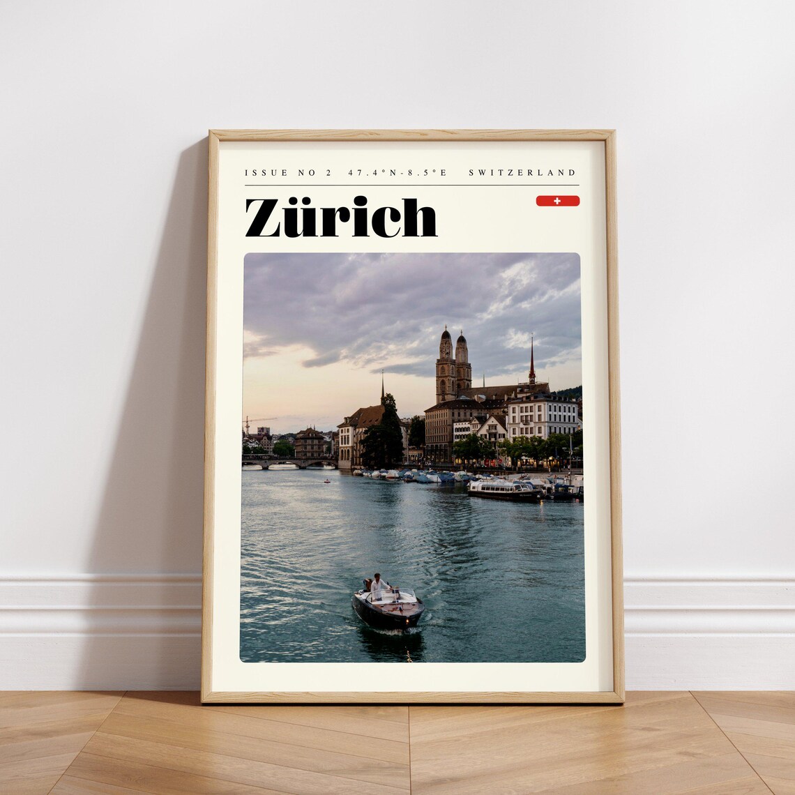 Zurich Switzerland Grossmunster Limmat River Evening Travel Poster - Image 3