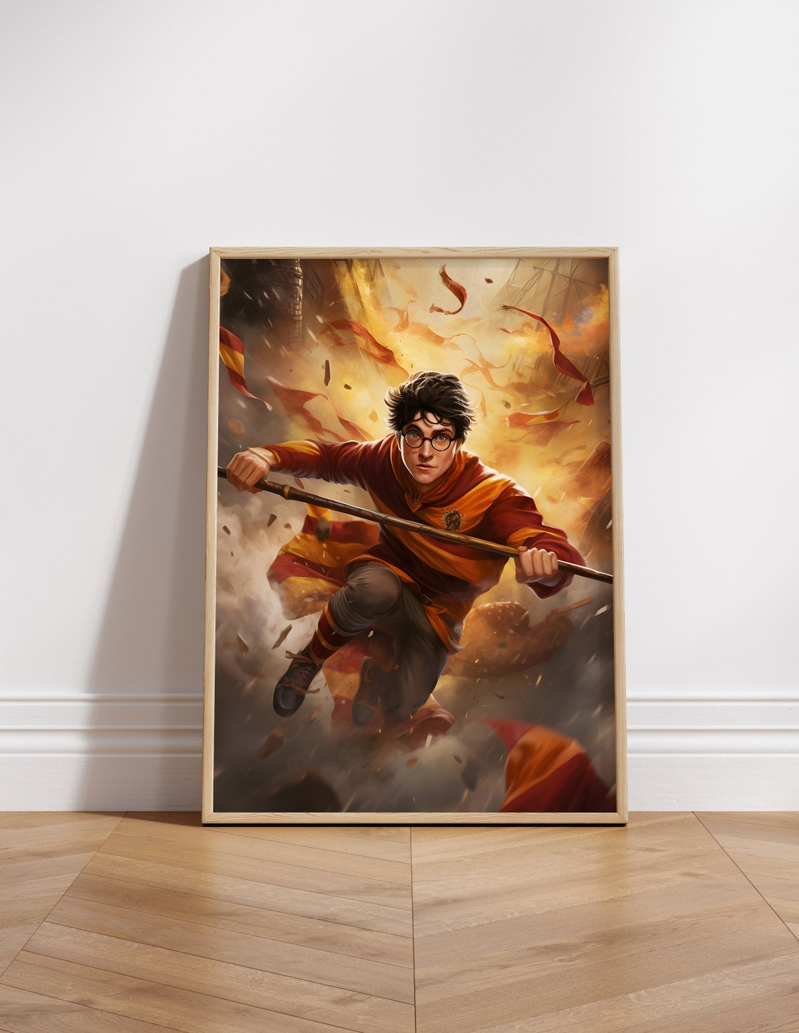 Harry Potter Quidditch Seeker Red Robes Flying Broom Action Poster