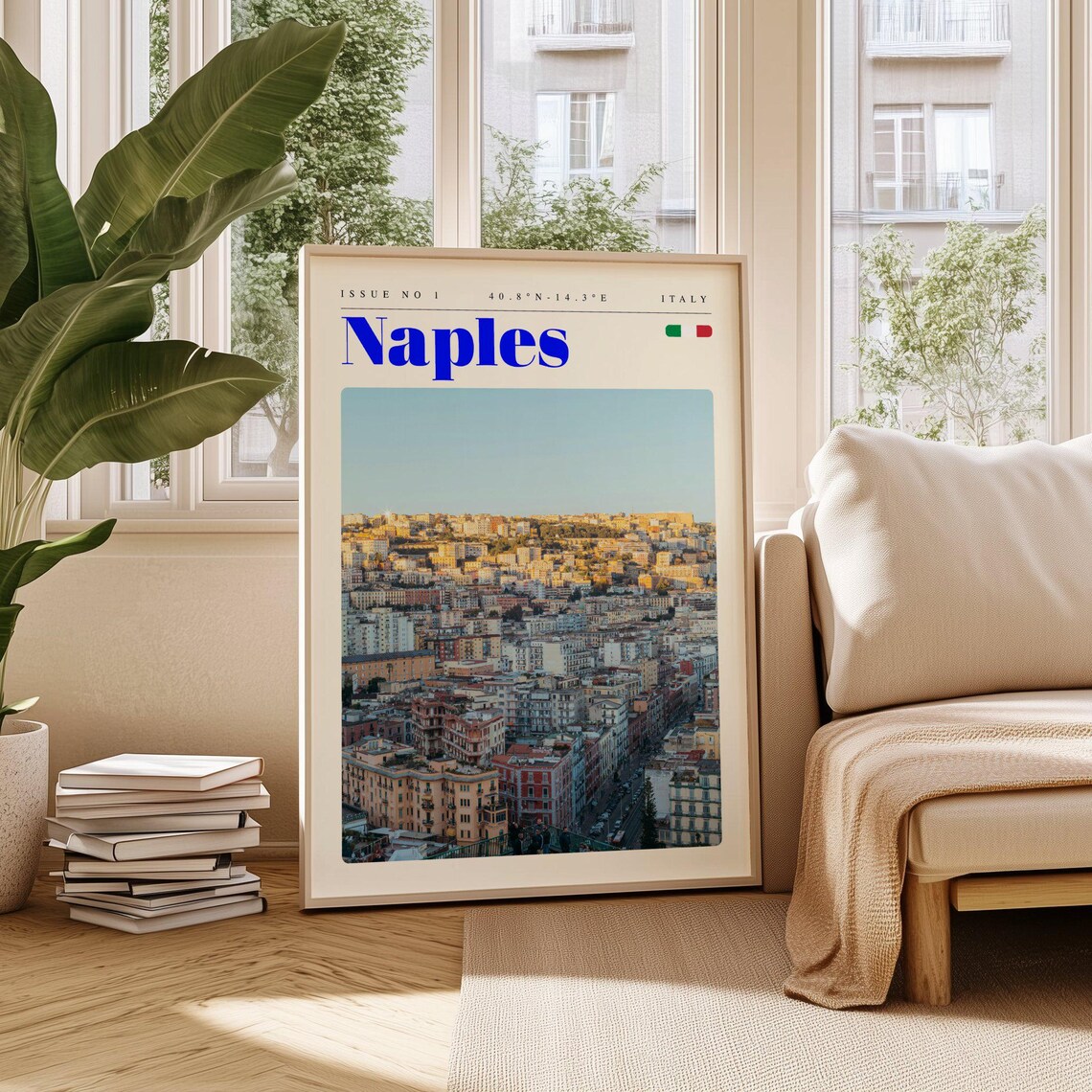 Naples Italy Panoramic City View at Sunset Hills Travel Poster Art