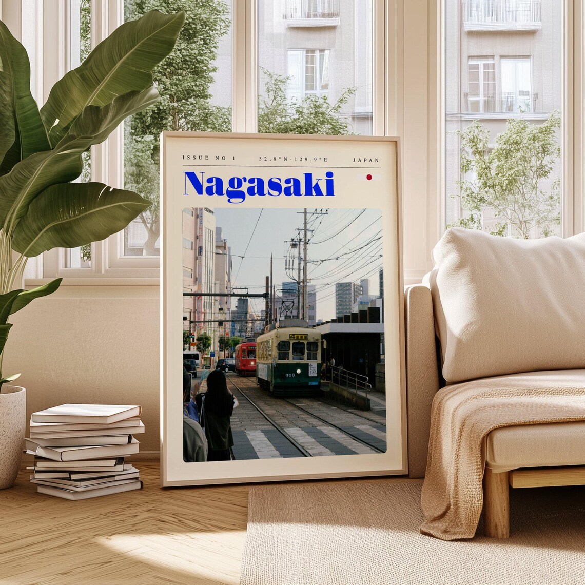 Nagasaki Japan Vintage Trams Historic City Street Travel Poster