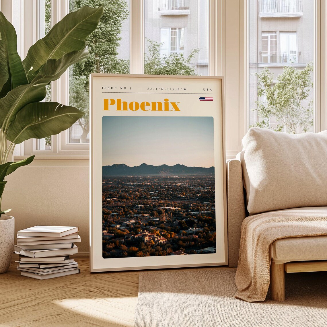 Phoenix Arizona USA Desert City Aerial Mountain Skyline Poster