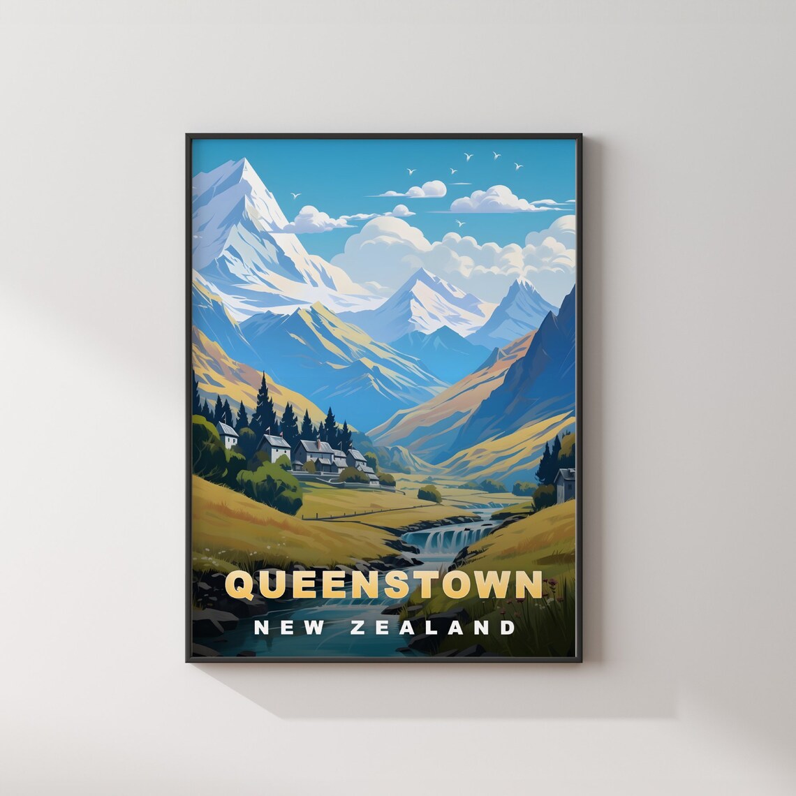 Queenstown New Zealand Alpine Mountain Village Retro Travel Poster - Image 2
