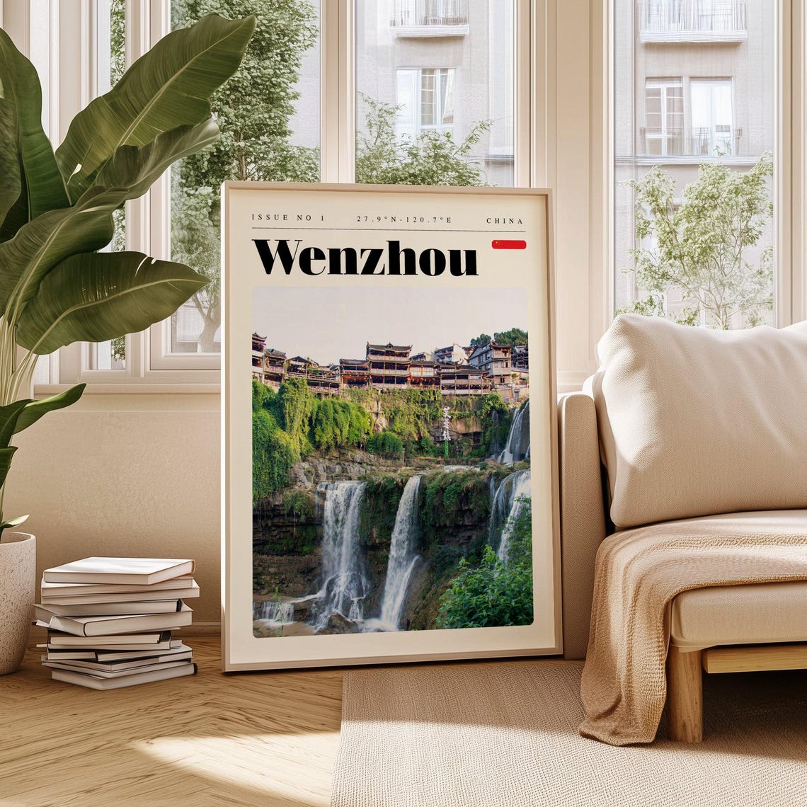 Wenzhou China Waterfall Cliffs Ancient Town Photography Poster