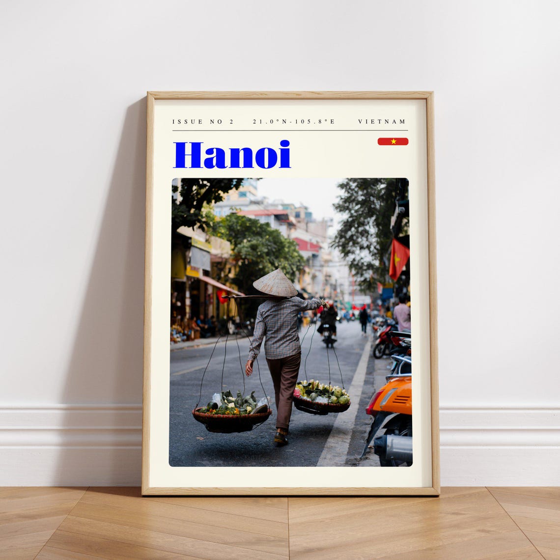 Hanoi Vietnam Street Vendor Shoulder Pole Vibrant Scene Poster - Image 3