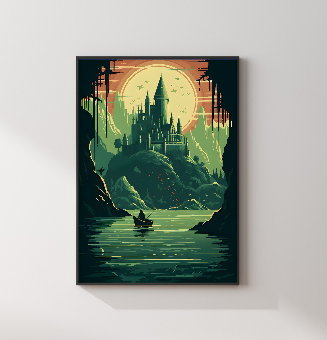 Boat Ride to Emerald Castle Lake Sunrise Fantasy Movie Poster - Image 2