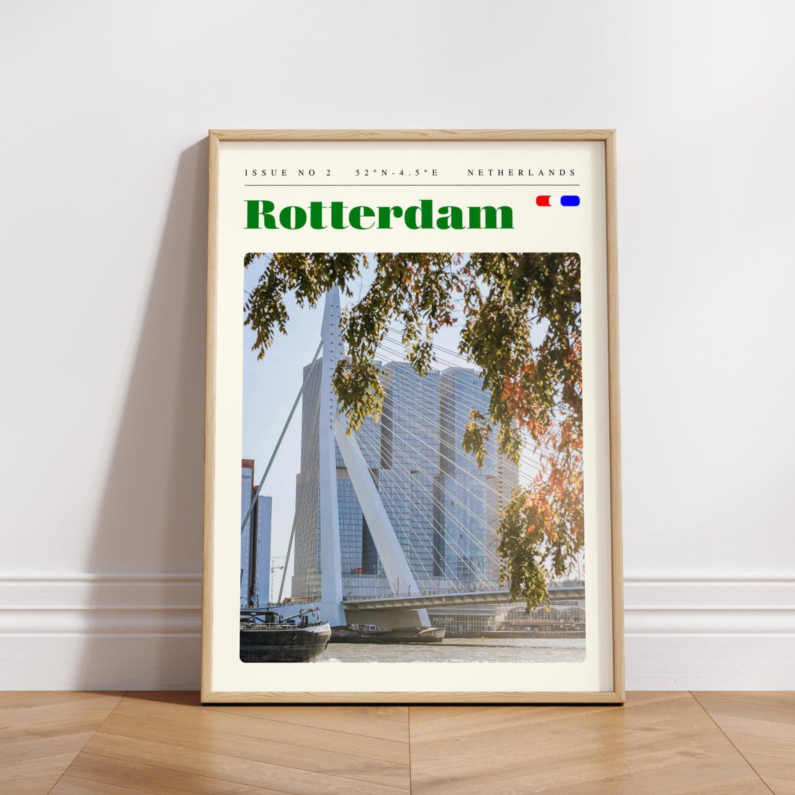 Rotterdam Erasmus Bridge Harbor Skyline Vintage Travel Poster - Image 3