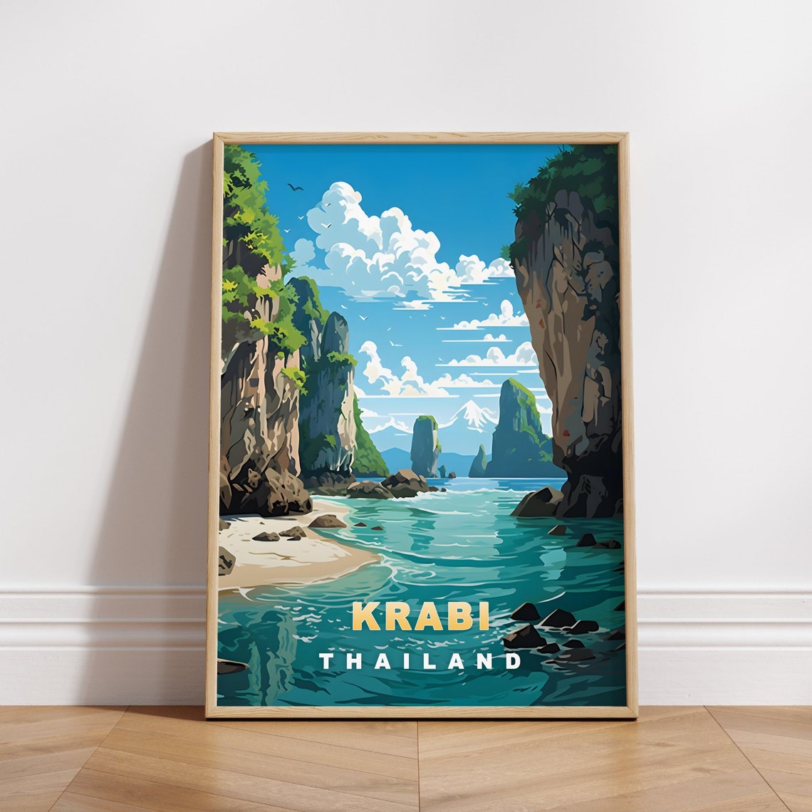 Krabi Thailand Limestone Karst Cove Turquoise Sea Travel Poster