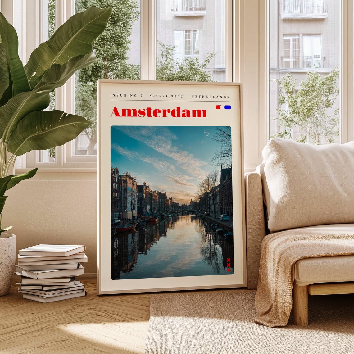 Amsterdam Sunset Canal Issue No 2 Netherlands Retro Travel Poster