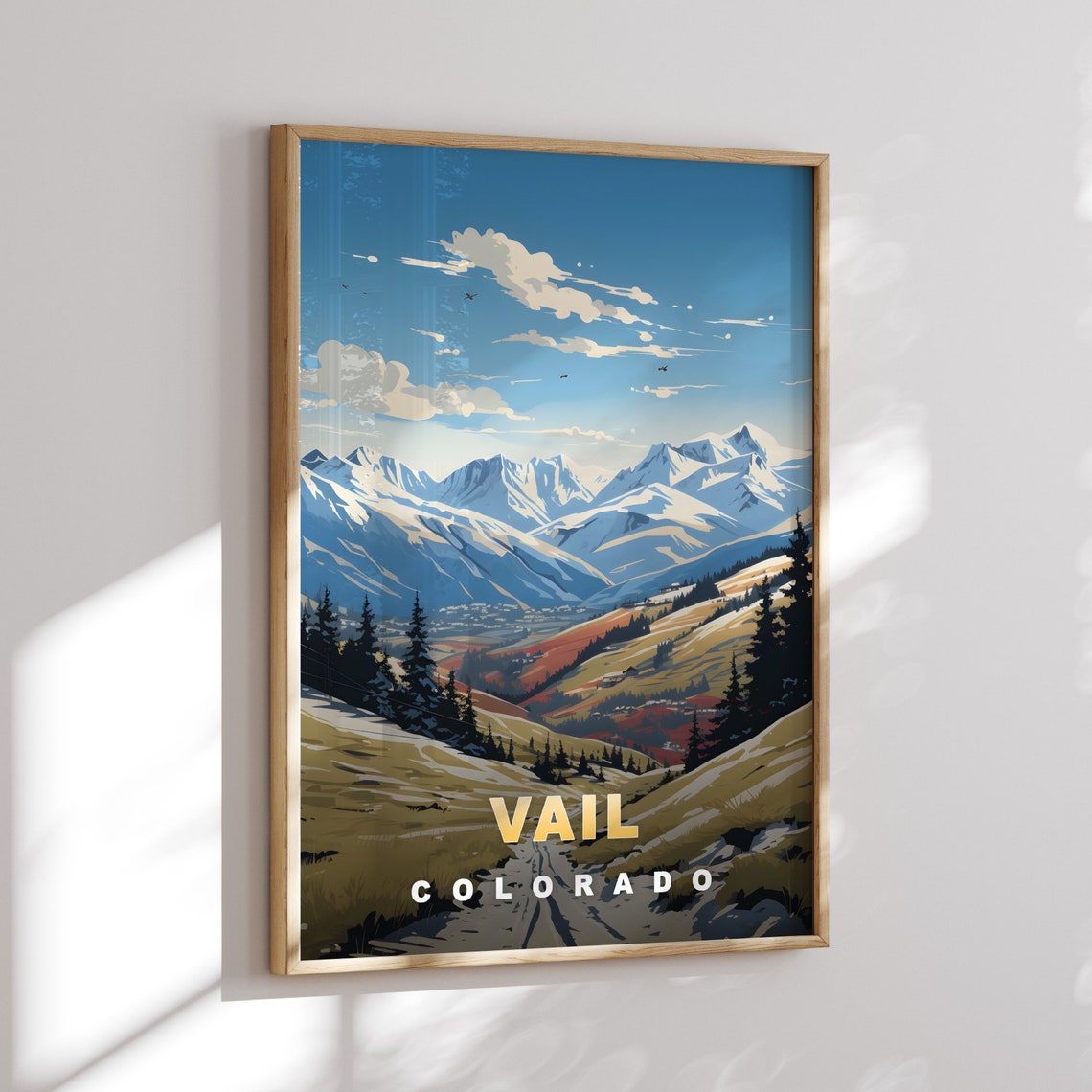Vail Colorado Mountain Peaks Autumn Valley Retro Travel Poster - Image 2