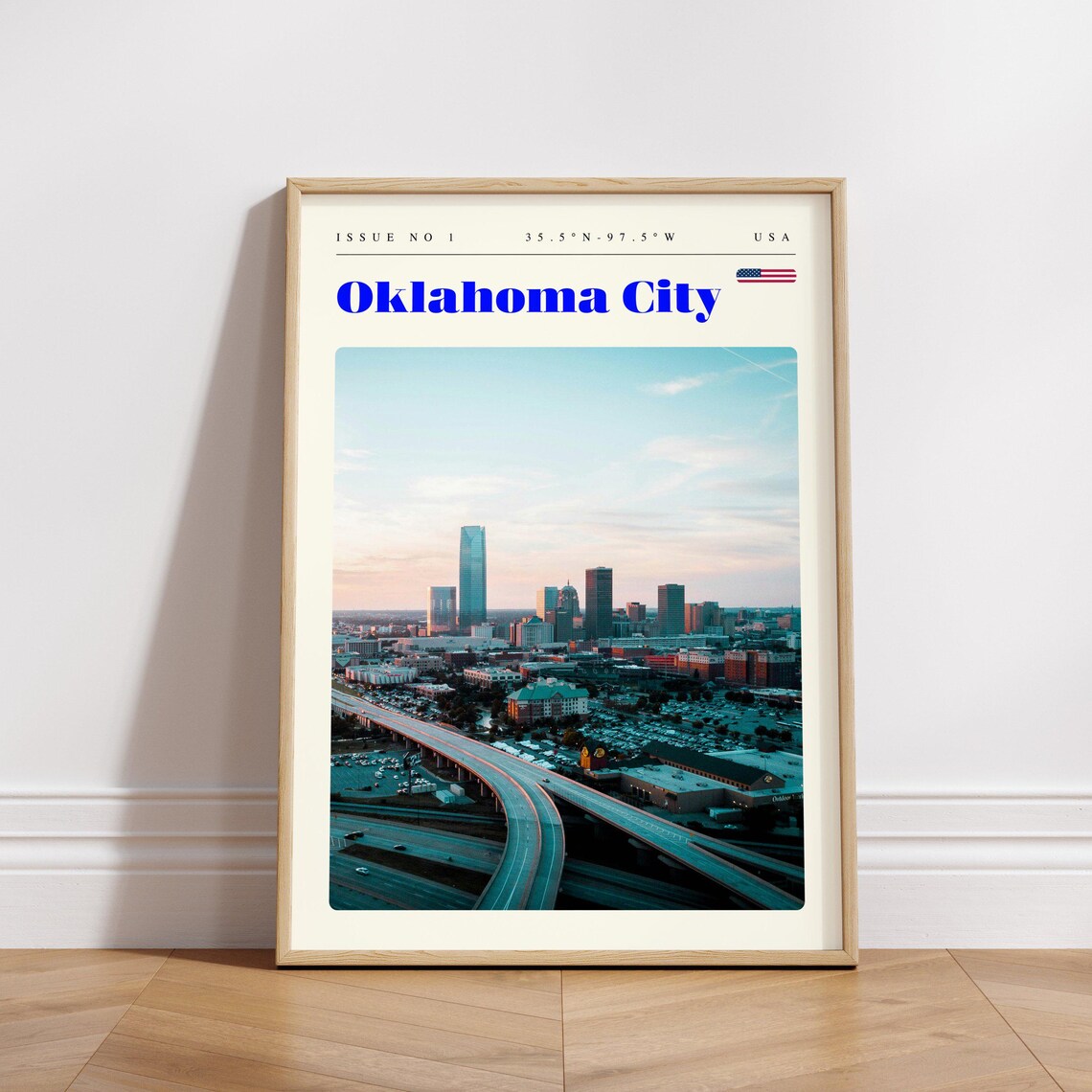 Oklahoma City USA Downtown Skyline With Highway At Dusk Poster - Image 3