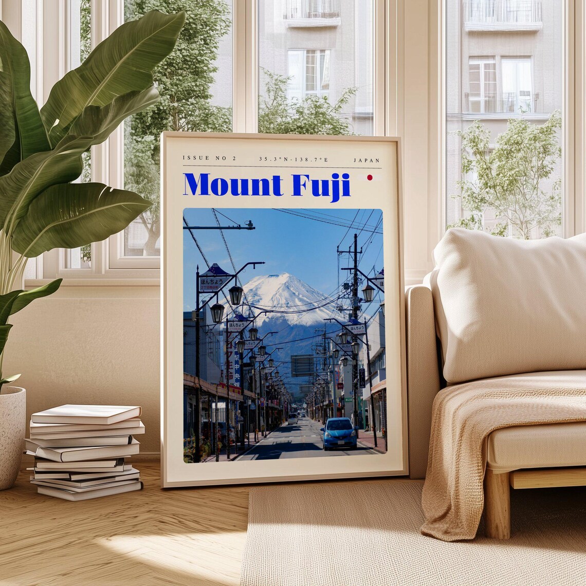 Mount Fuji Japan Snow Capped Peak Shopping Street View Poster