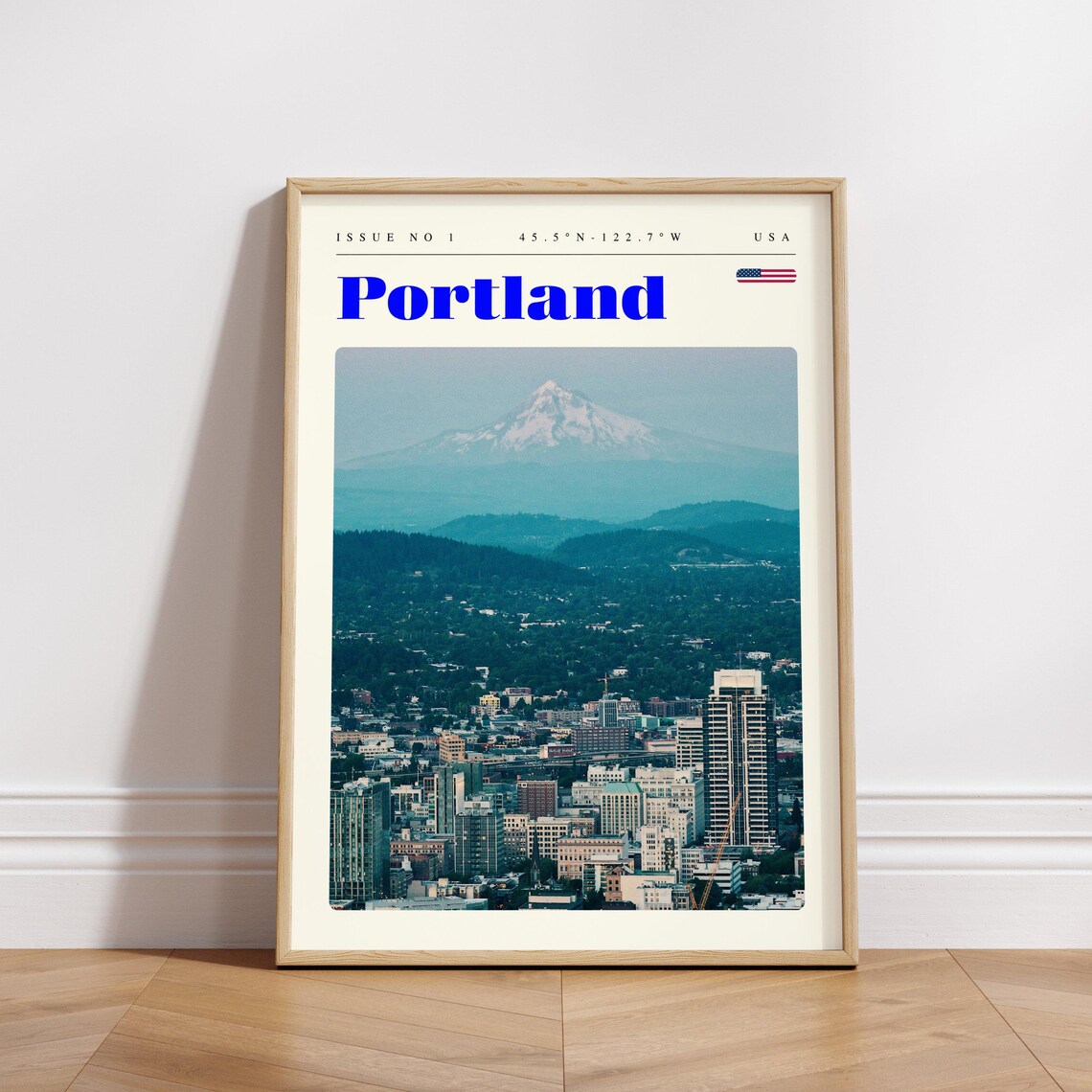 Portland USA Vintage Travel Poster Mount Hood City Skyline View - Image 3