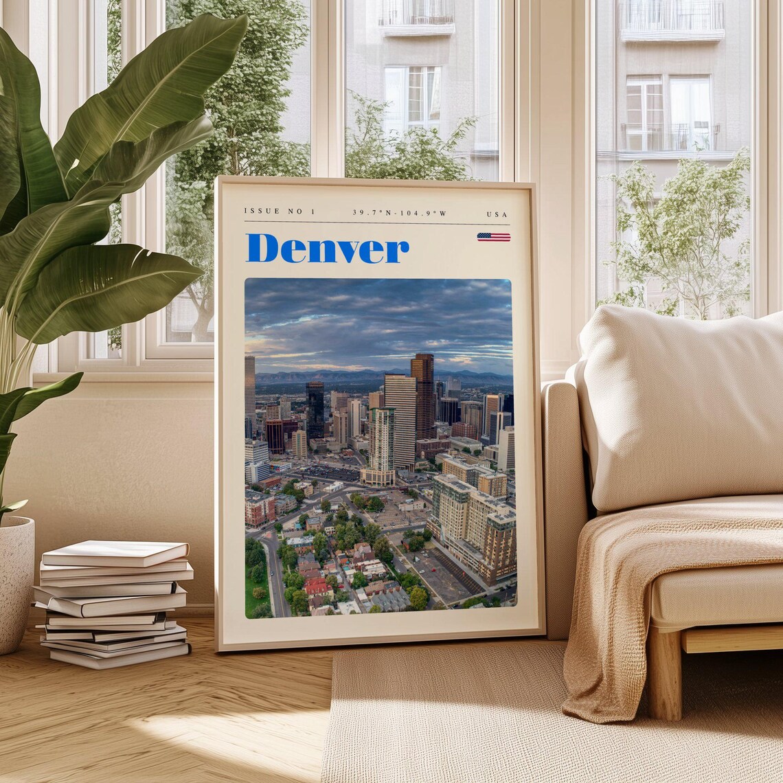 Denver Colorado Aerial Skyline Mountains Photo Travel Poster