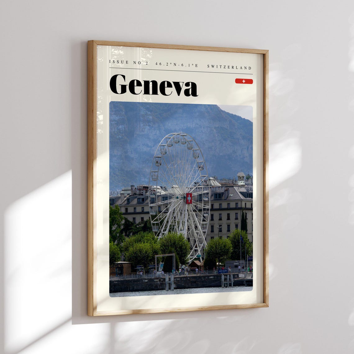 Geneva Switzerland Ferris Wheel Lake View Vintage Travel Poster - Image 2