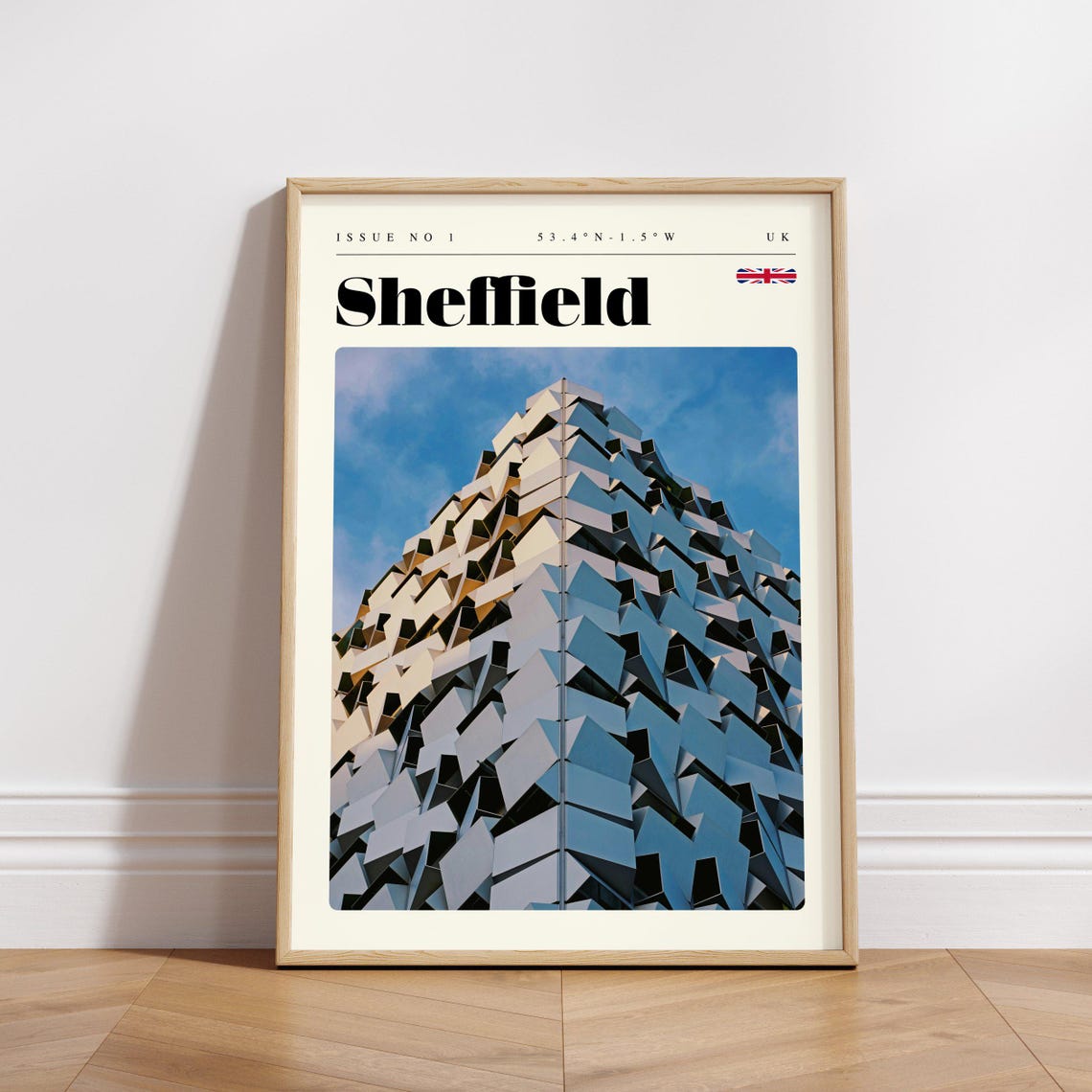 Sheffield UK Vintage Travel Poster Geometric Diamond Facade Tower - Image 3