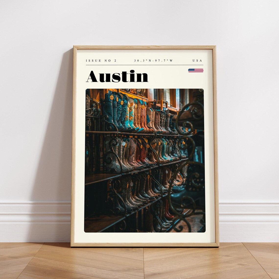 Austin Cowboy Boots Shop Wall USA Issue 2 Retro Travel Poster - Image 3