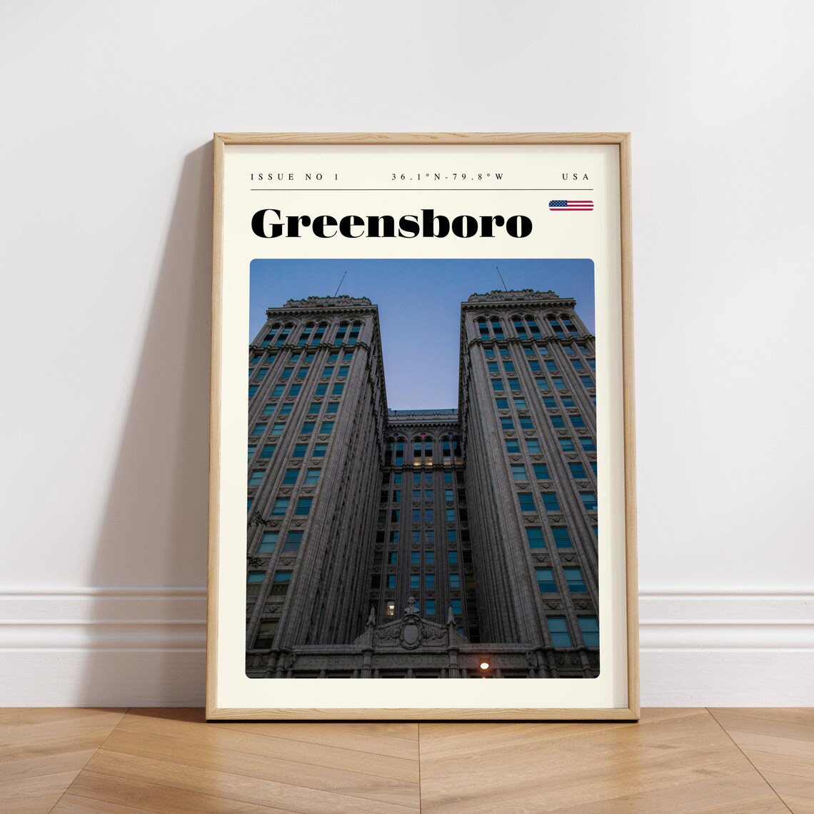 Greensboro Historic Towers Dusk USA Issue 1 Retro Travel Poster - Image 3