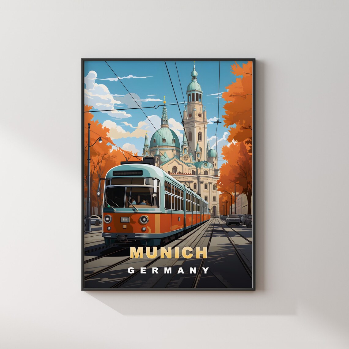 Munich Germany Retro Travel Poster Vintage Tram Church Towers - Image 2