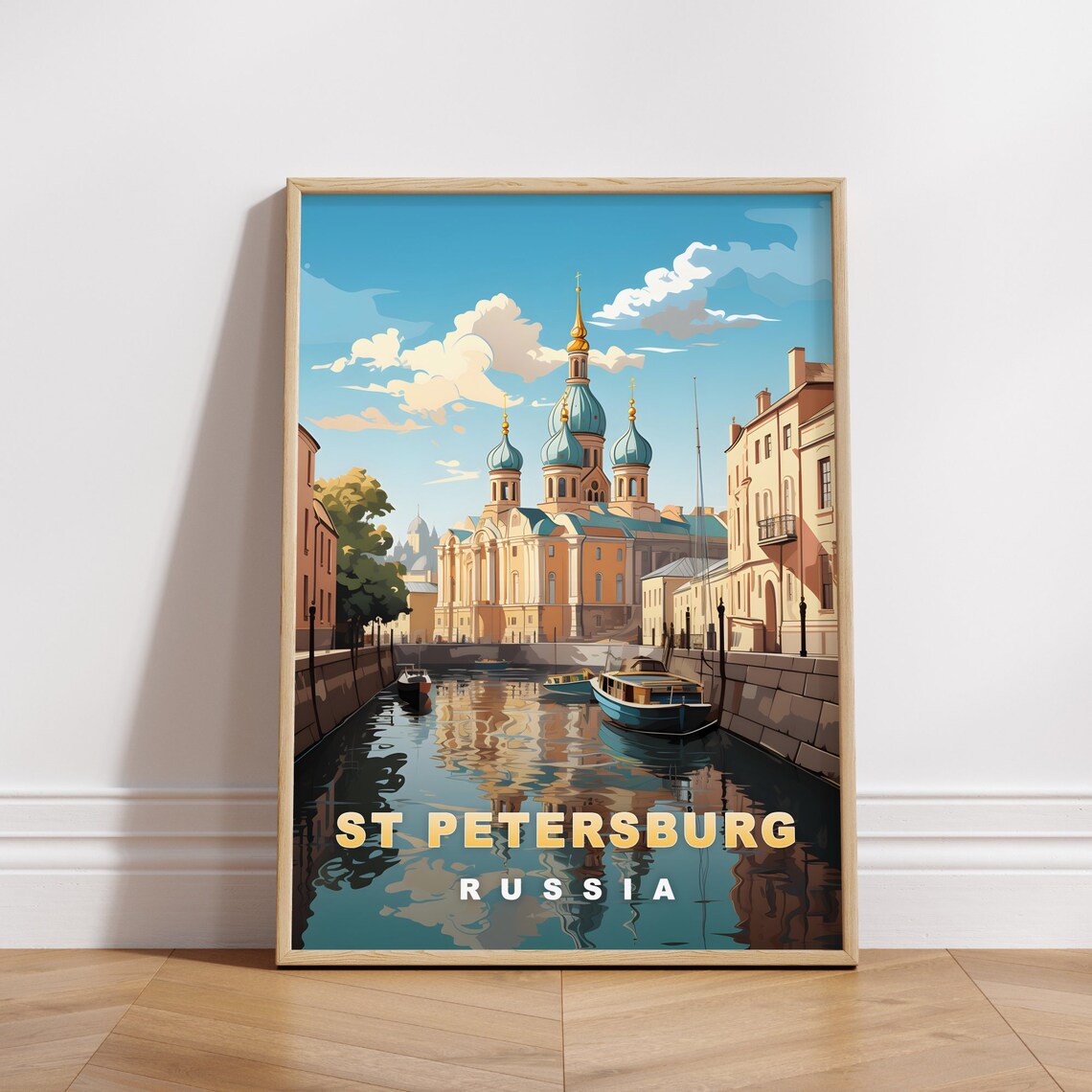 St Petersburg Russia Canal Cathedral Vintage Retro Travel Poster