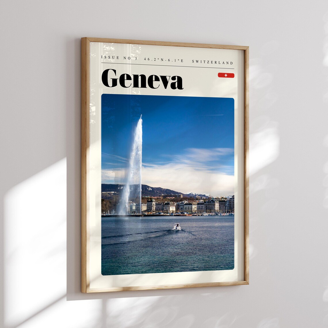 Geneva Switzerland Jet d'Eau Fountain Lake Waterfront Travel Poster - Image 2
