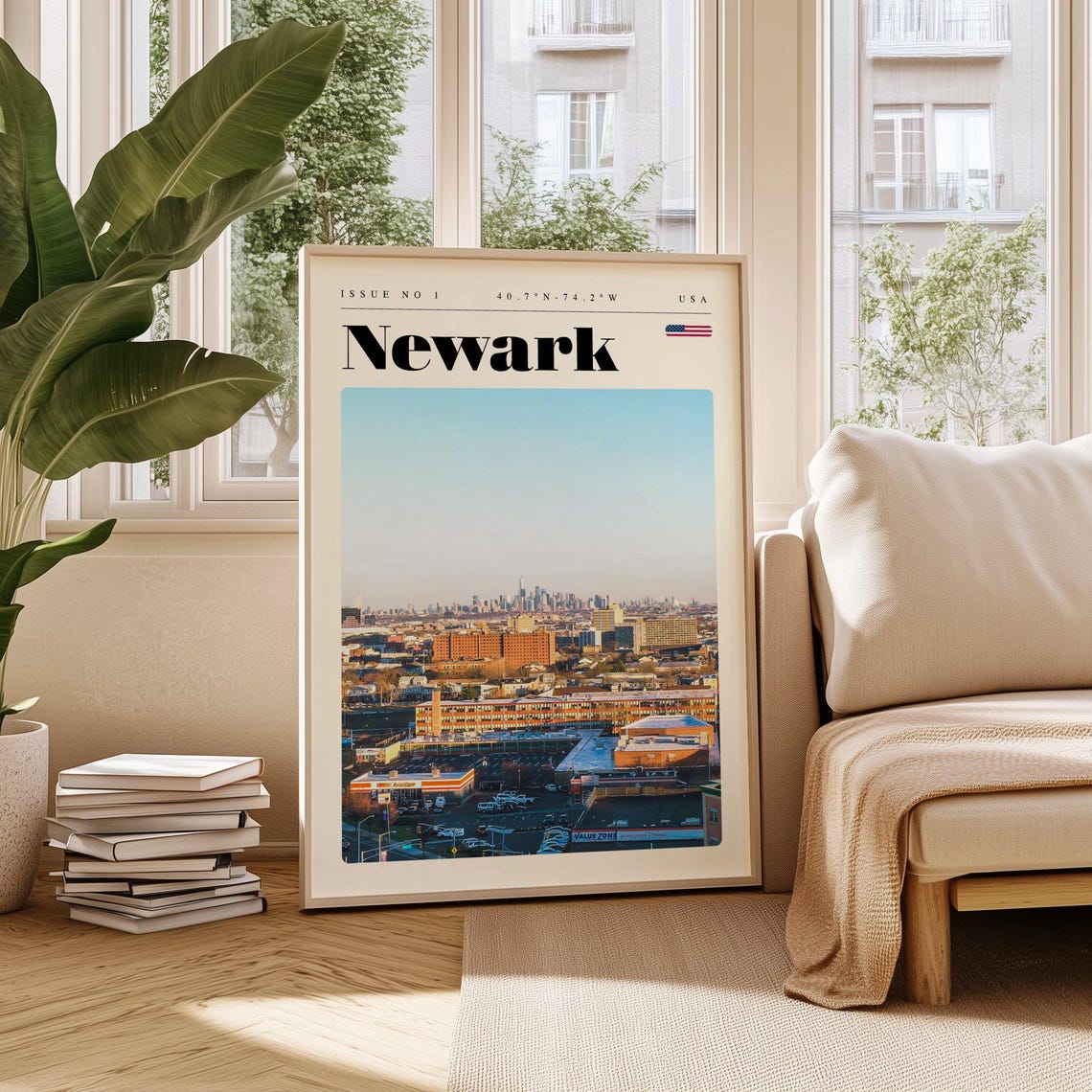 Newark City Skyline Panorama Downtown Aerial View Modern Travel Poster