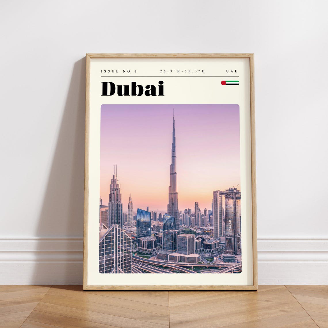 Dubai UAE Burj Khalifa Skyline Sunset Glow Modern Travel Poster - Image 3