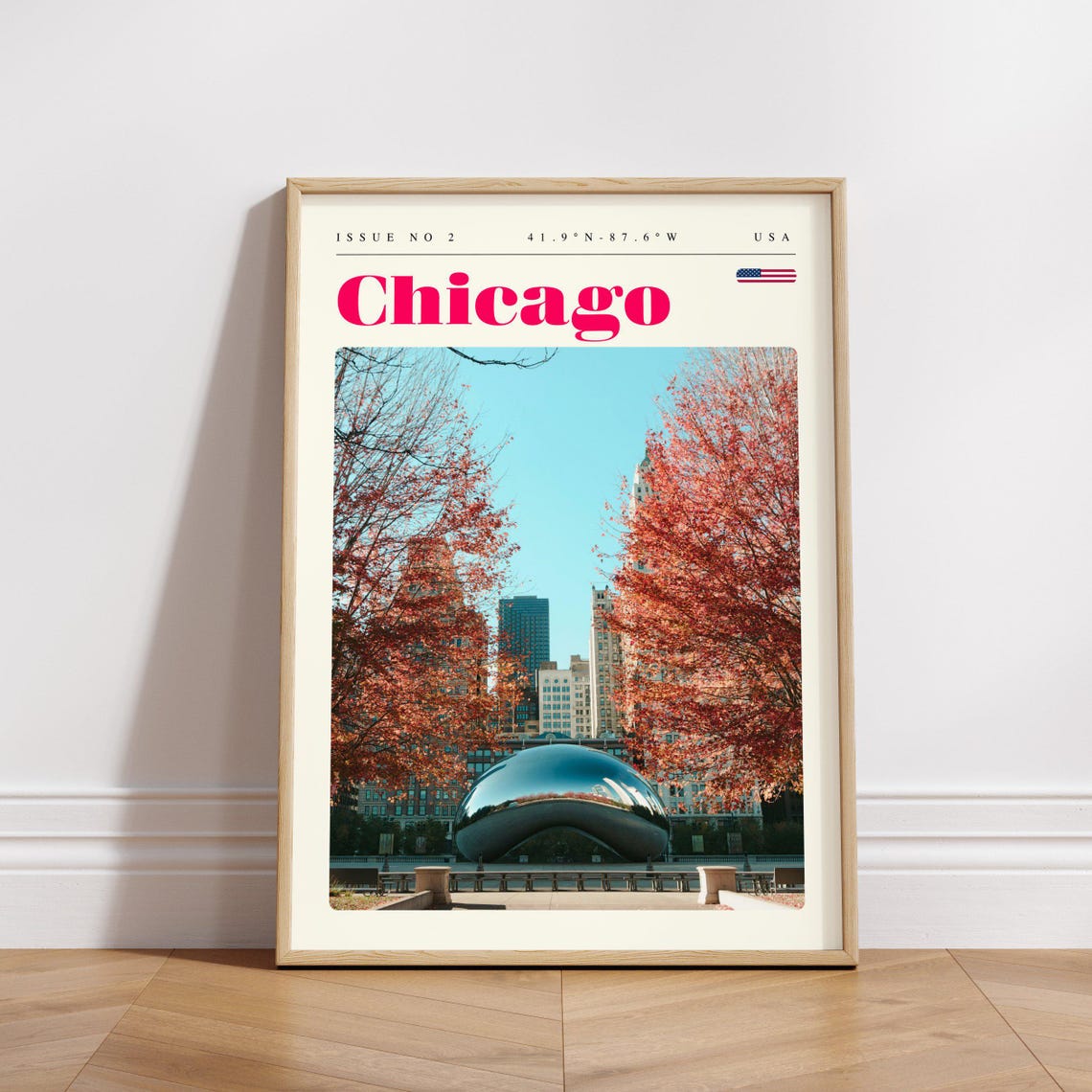 Chicago Cloud Gate Red Autumn Trees Issue 2 Retro Travel Poster - Image 3