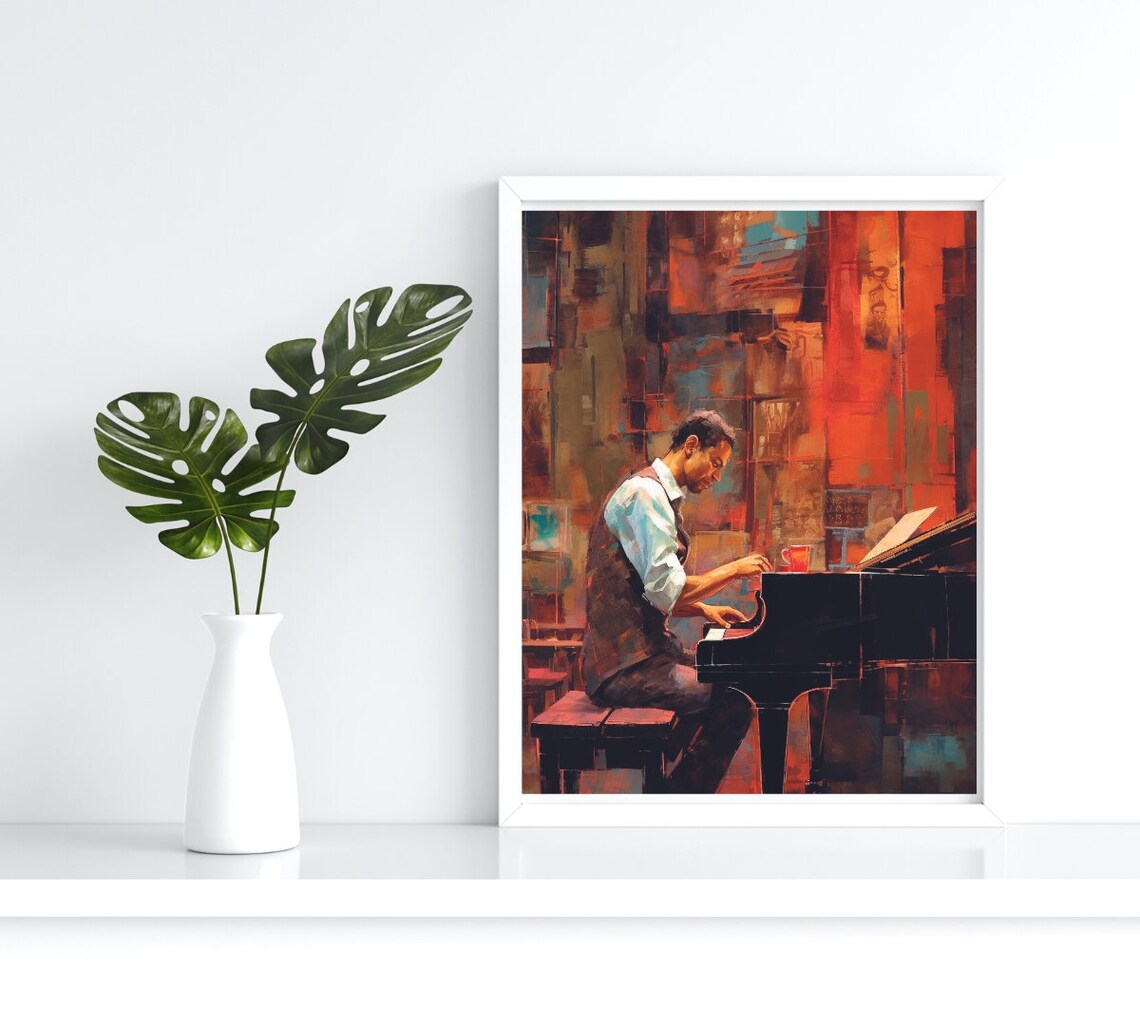 Pianist at Grand Piano Warm Impressionist Oil Painting Print
