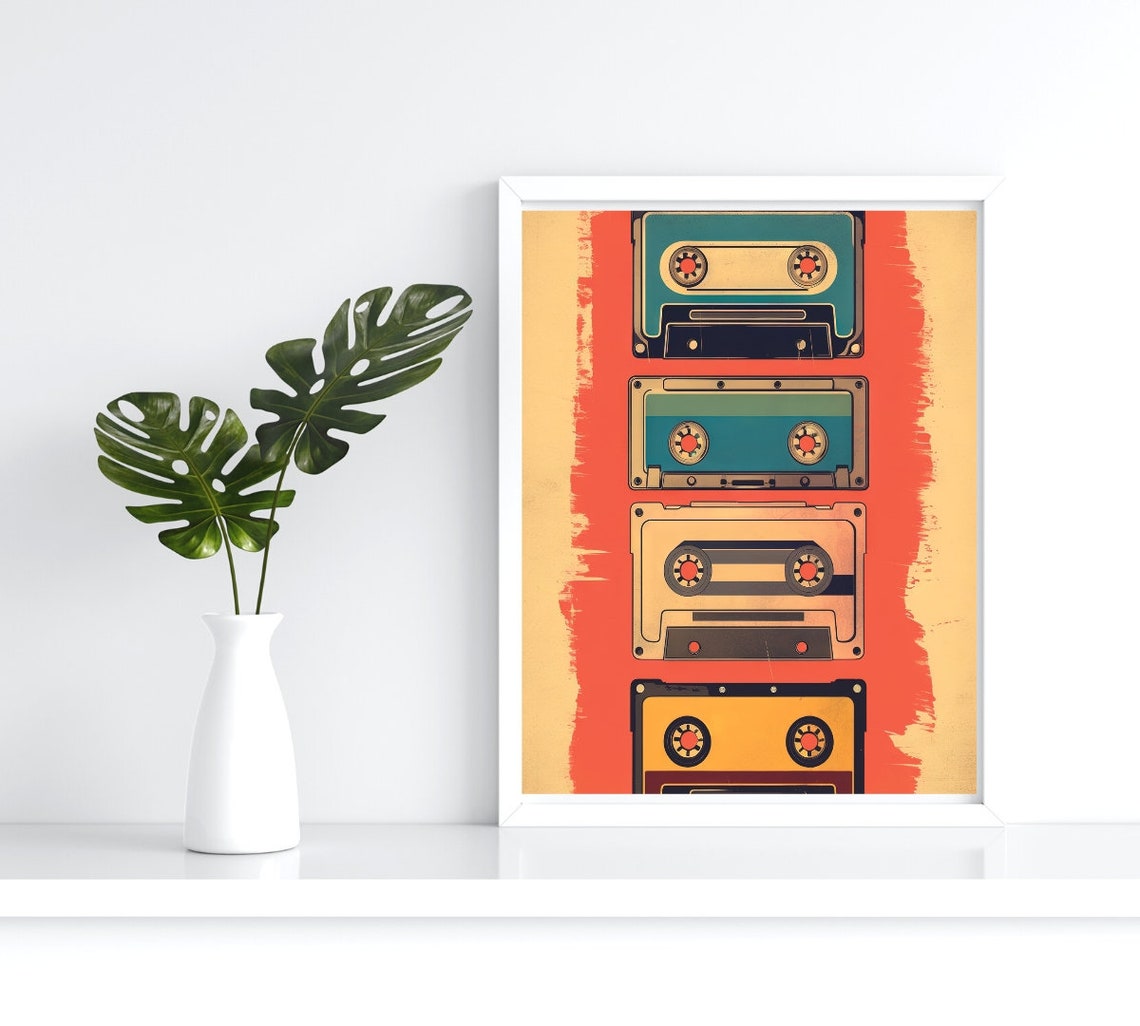 Cassette Tapes Stack Retro Pop Art Colorful Music Nostalgia Print