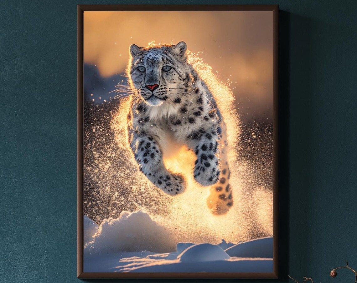 Snow Leopard Animal Portrait Wall Art Print - Image 3
