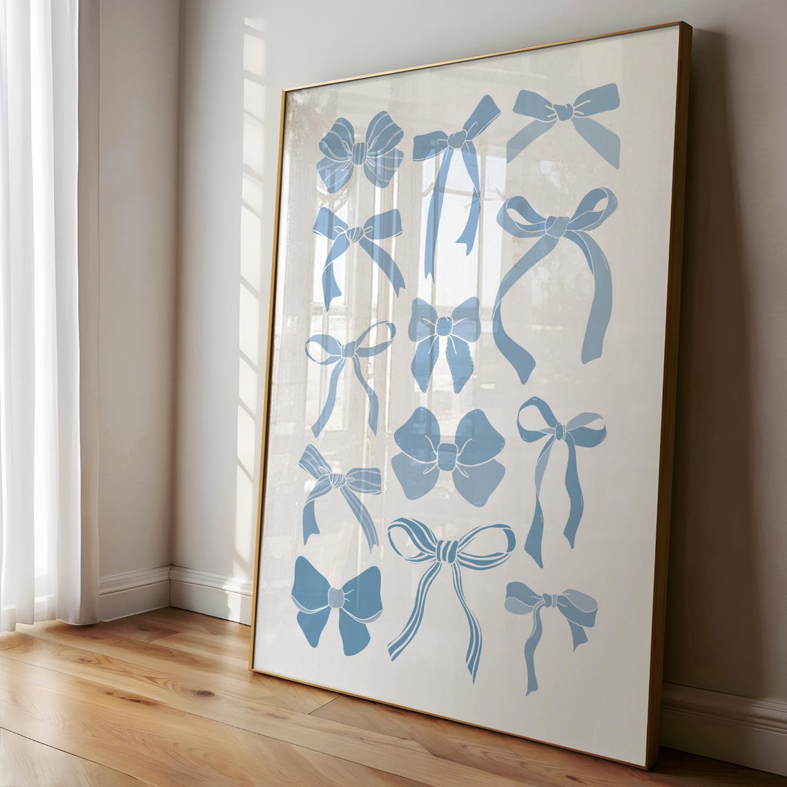 Light Blue Bow Collage Preppy Coquette Balletcore Girly Wall Art