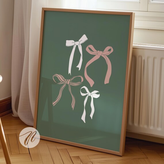 Sage Green Bow Quartet Coquette Poster for Preppy Room Decor