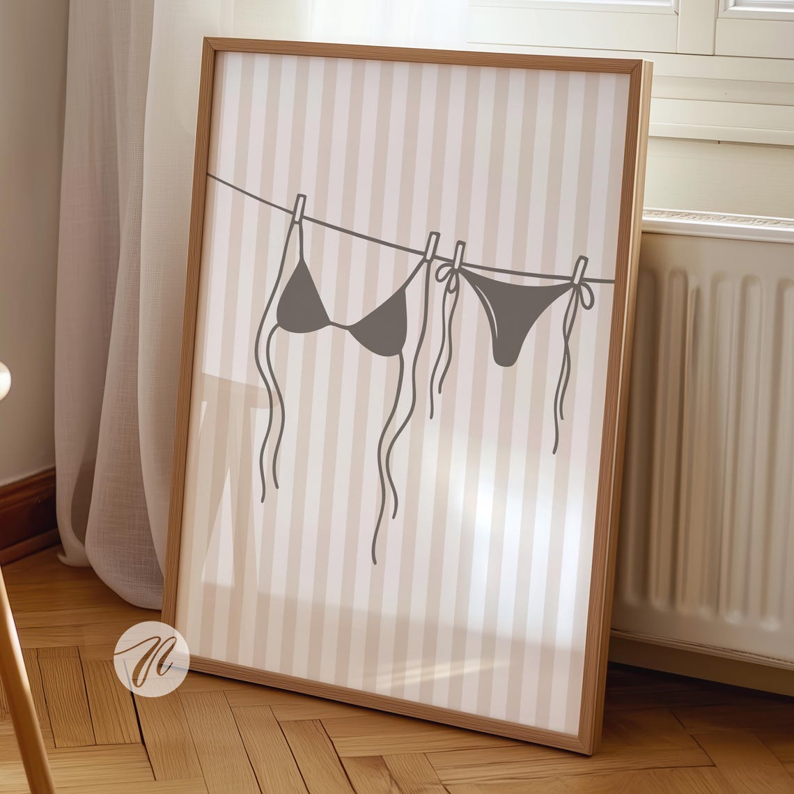 Minimalist Bikini On Clothesline Beach Line Illustration Poster