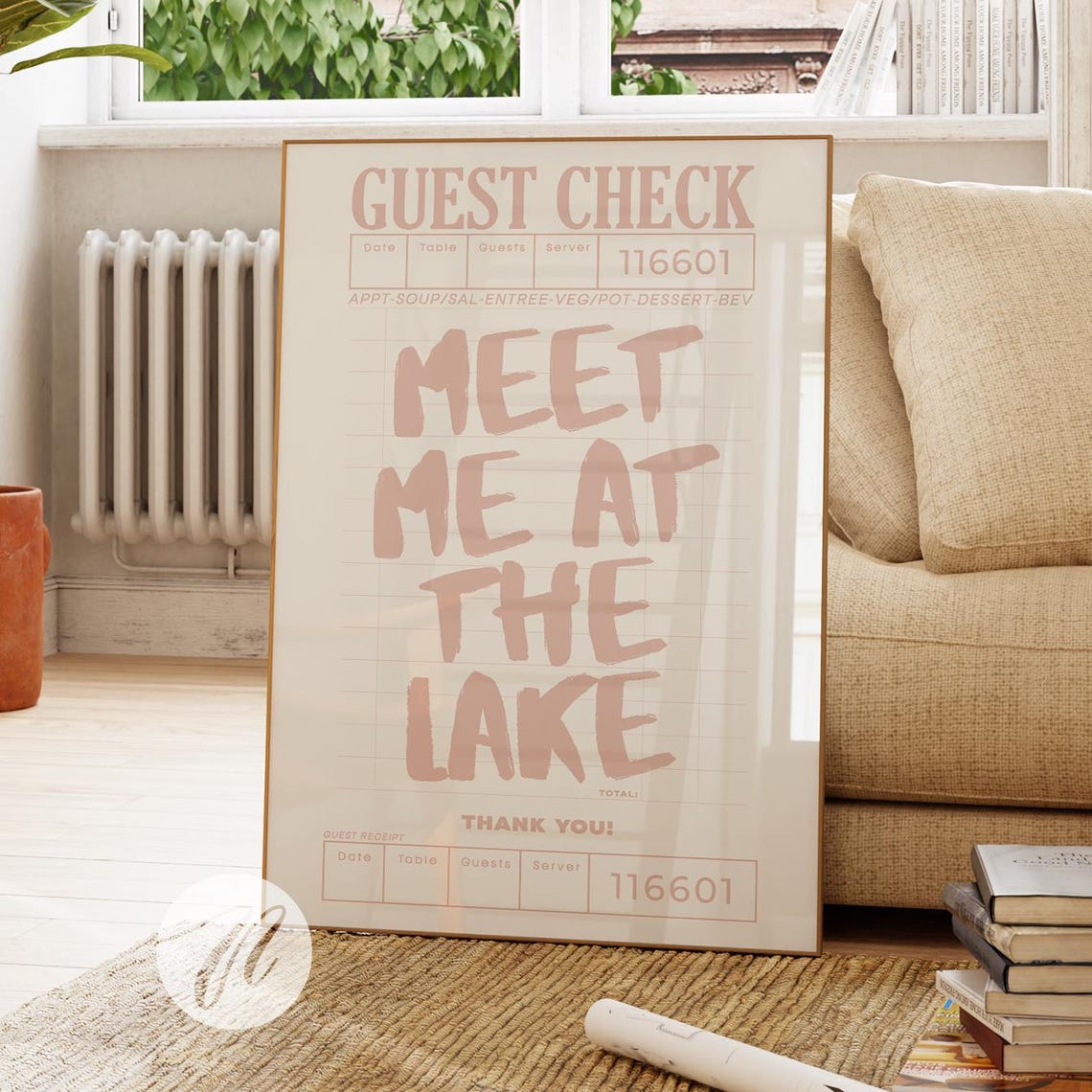Meet Me At The Lake Guest Check Retro Typography Beach Poster