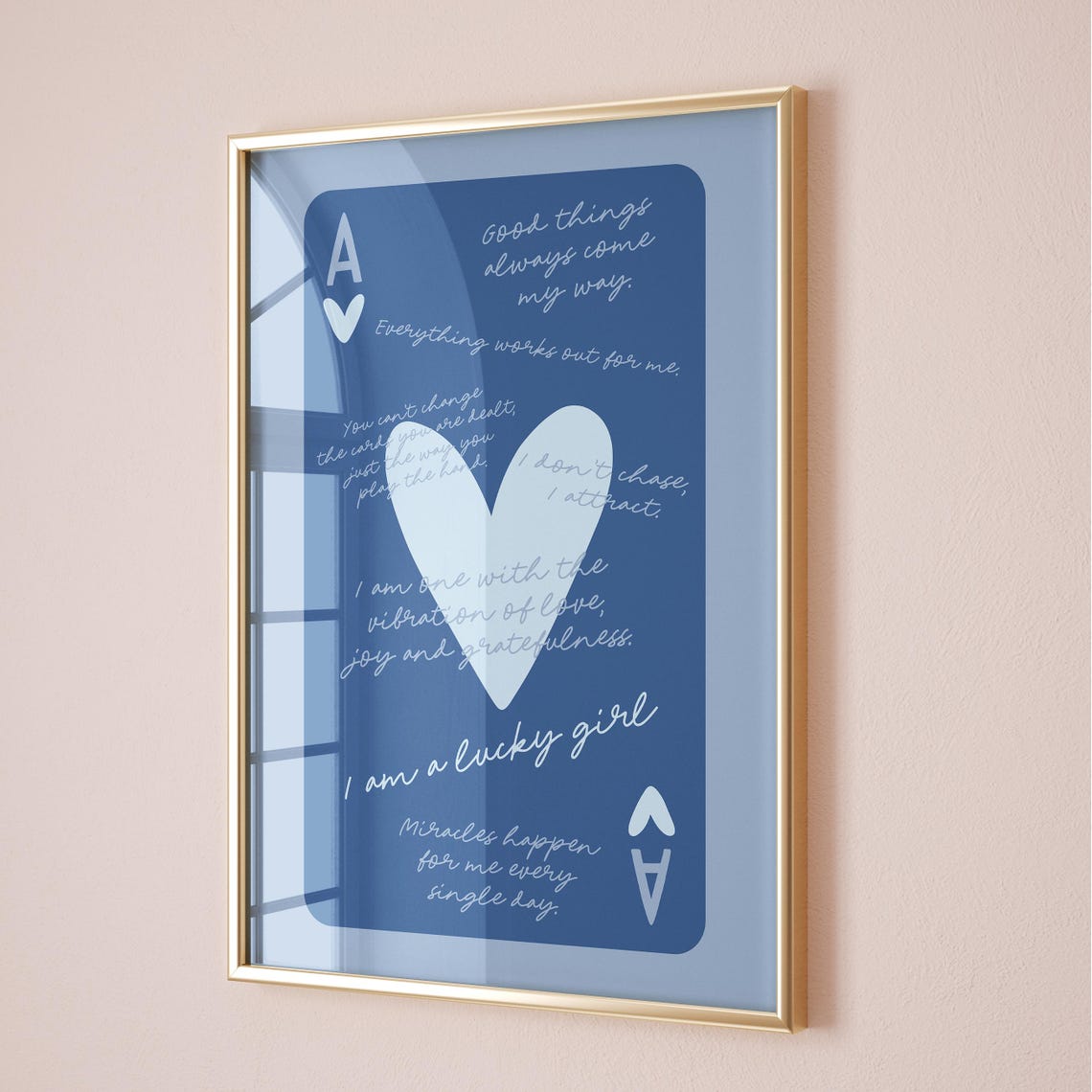 Lucky Girl Syndrome Print Blue Ace Of Hearts Playing Card Poster Retro Bar Cart Art Decor Trendy Preppy Apartment