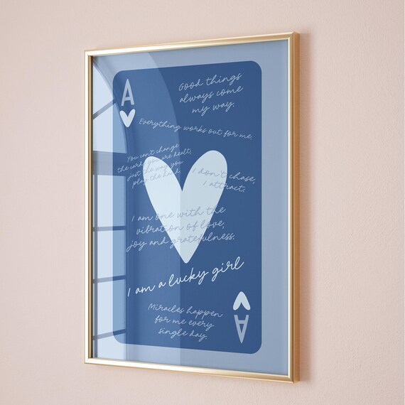 Lucky Girl Syndrome Blue Ace Of Hearts Affirmation Motivational Card Poster