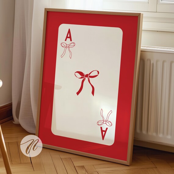 Playing Card Print Ace Red Bows Coquette Room Decor Posters Lucky Girl Syndrome Preppy Wall Art College Apartment