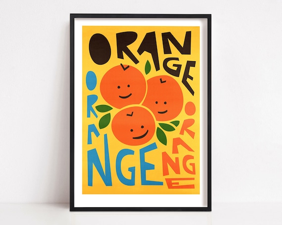 Orange Print Fruit Art, Retro Kitchen Poster