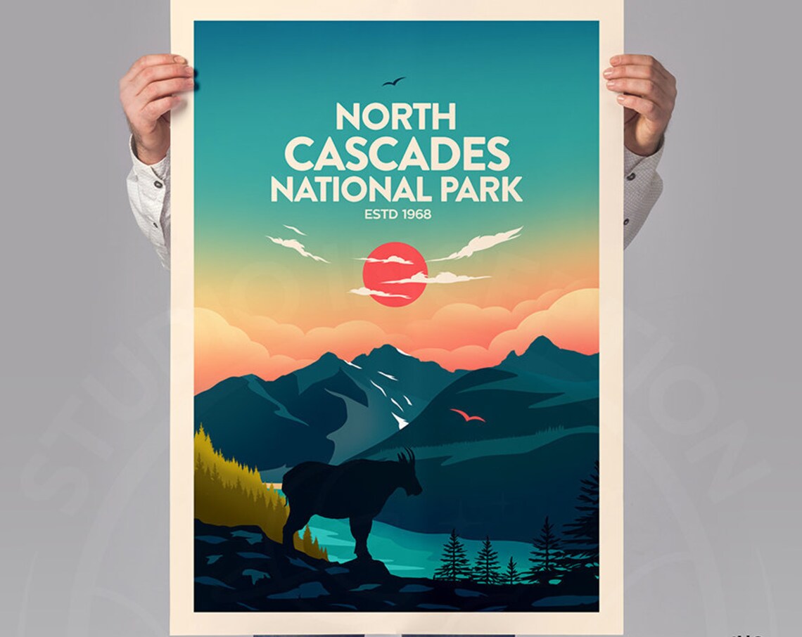 North Cascades Traditional Style National Park Art Print - Image 3