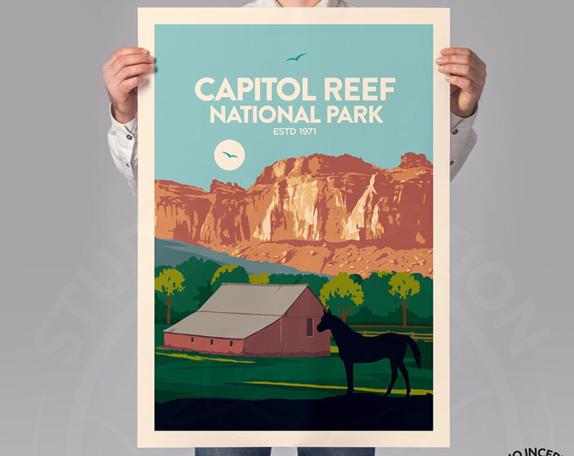 Fruita Barn, Capitol Reef Travel Poster Art Print - Image 2