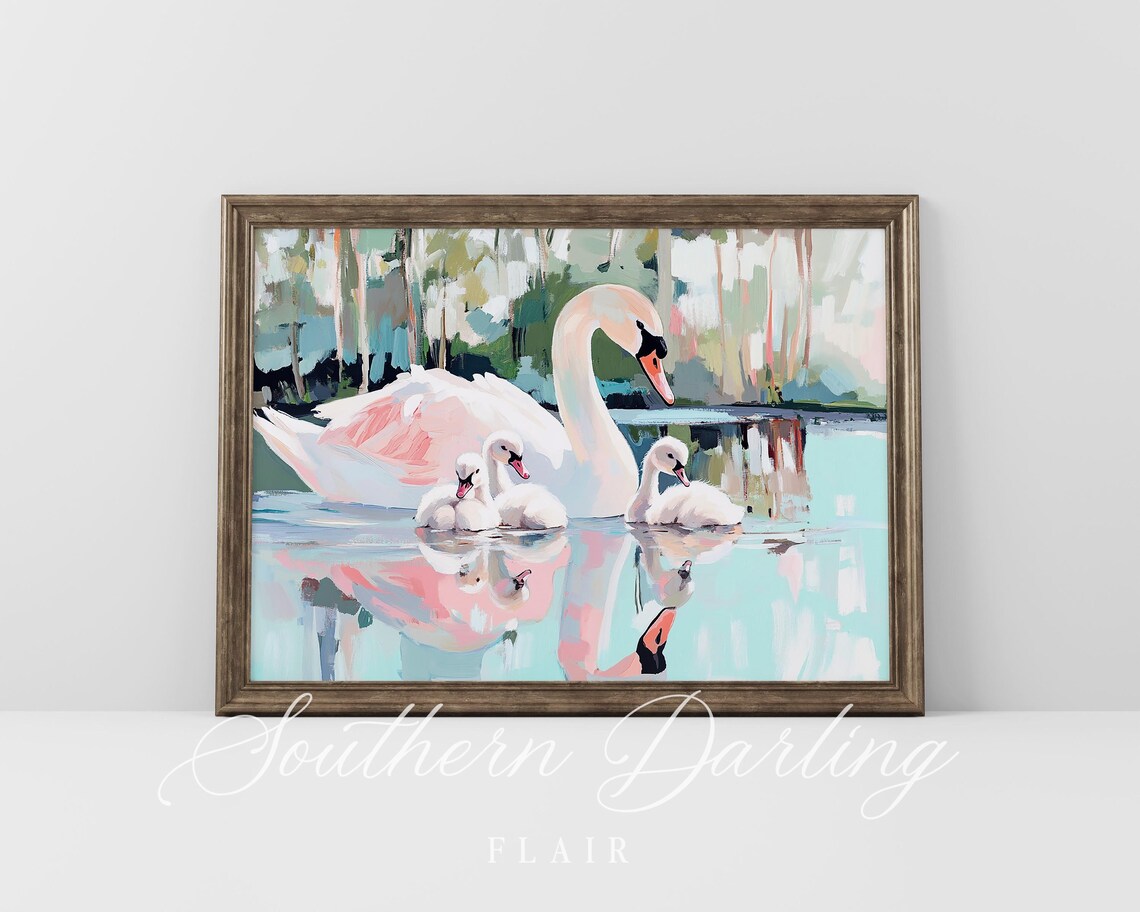 Mother Swan With Babies, Coquette Wall Art Print - Image 5