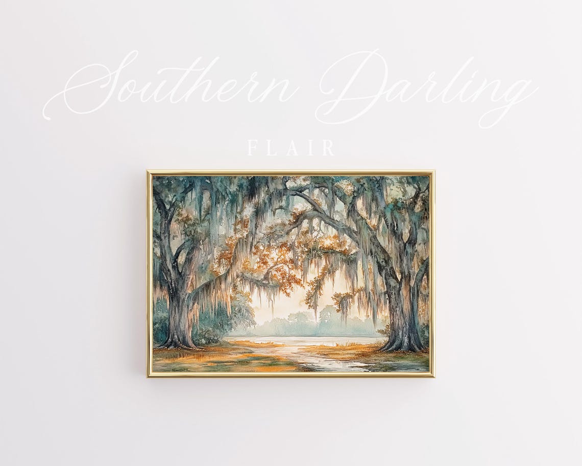 Live Oak Trees With Spanish Moss Southern Landscape Watercolor Poster - Image 3