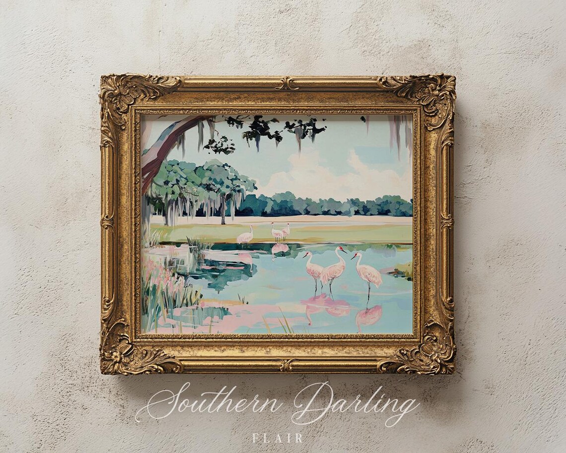 Sandhill Cranes Florida Park Art Print, Grandmillennial Style - Image 2