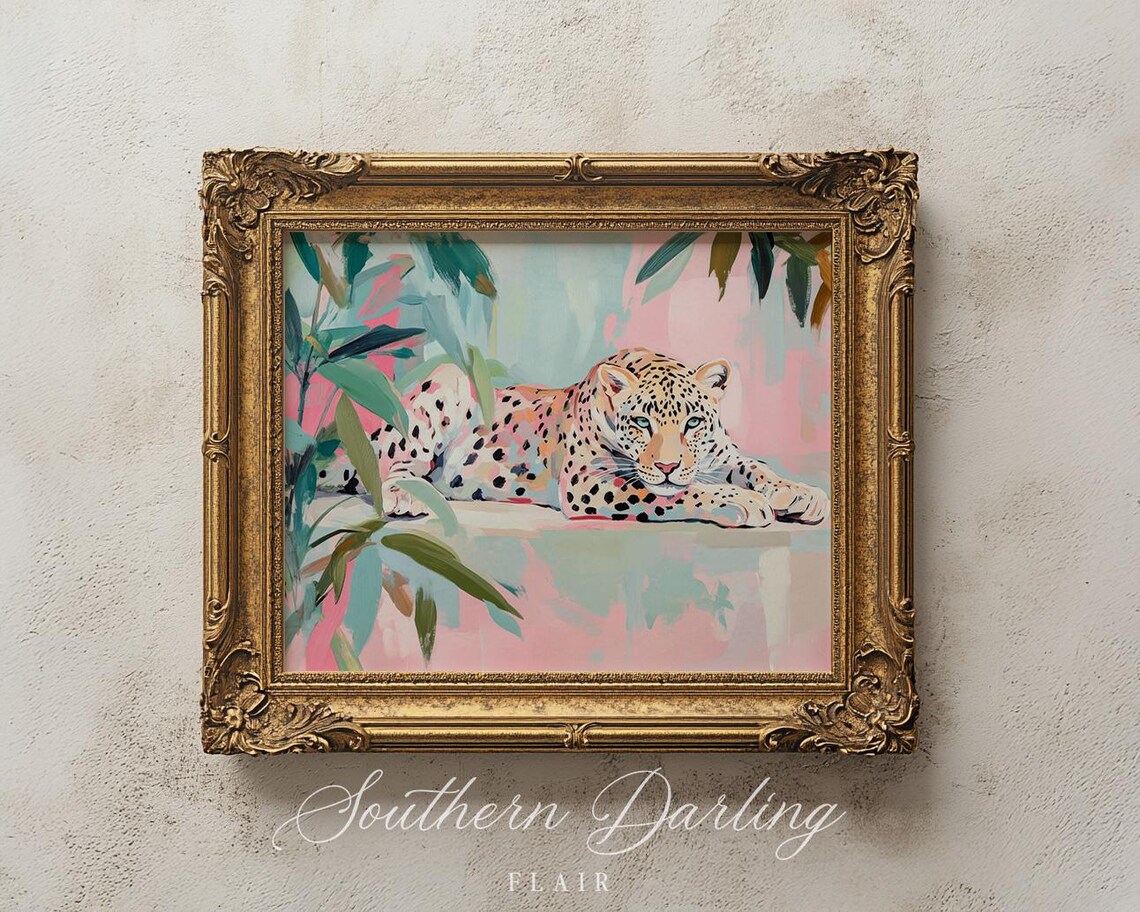 Pastel Leopard Art Print, Grandmillennial Decor - Image 3