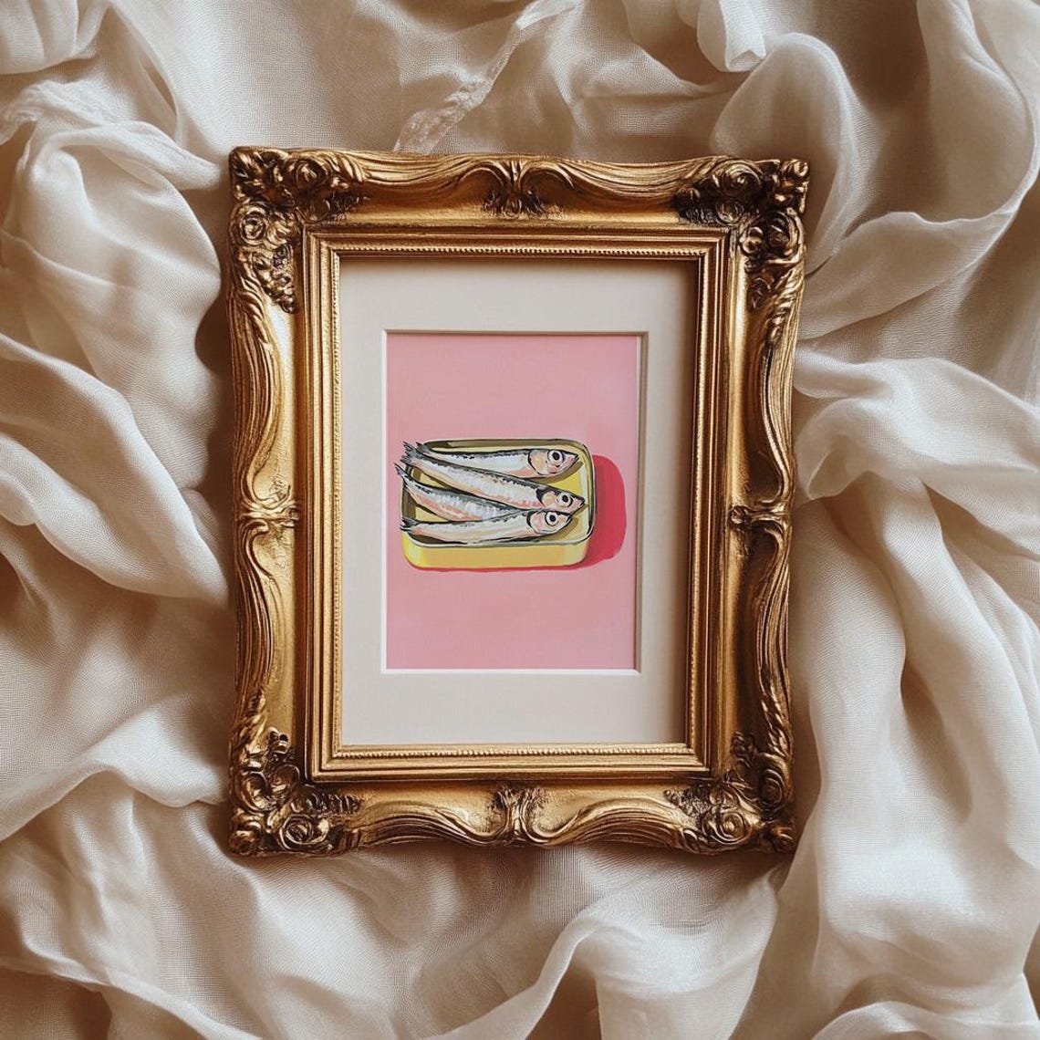 Sardines On Yellow Tin Pink Background Modern Coastal Kitchen Poster - Image 3